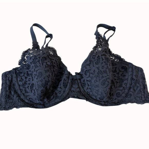Victorias Secret Body By Victoria Lace Bra 38B Blue Mesh Lined Demi Adjustable - Picture 3 of 16